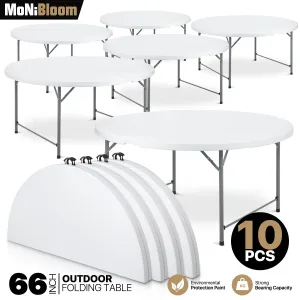 10 Pack White[5.5 Ft Folding Round Dining Table]Outdoor Party Event Plastic Desk