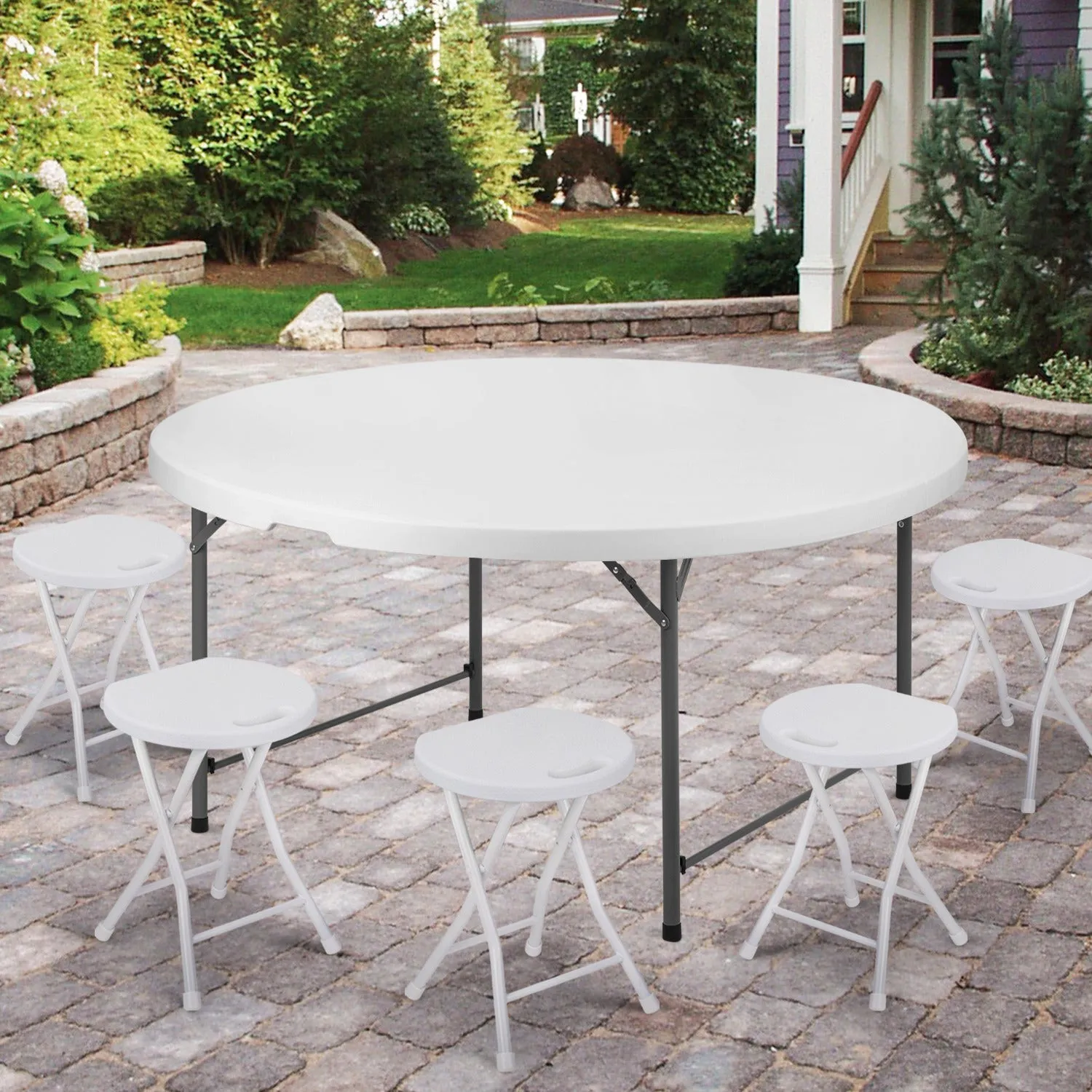 10 Pack White[5.5 Ft Folding Round Dining Table]Outdoor Party Event Plastic Desk