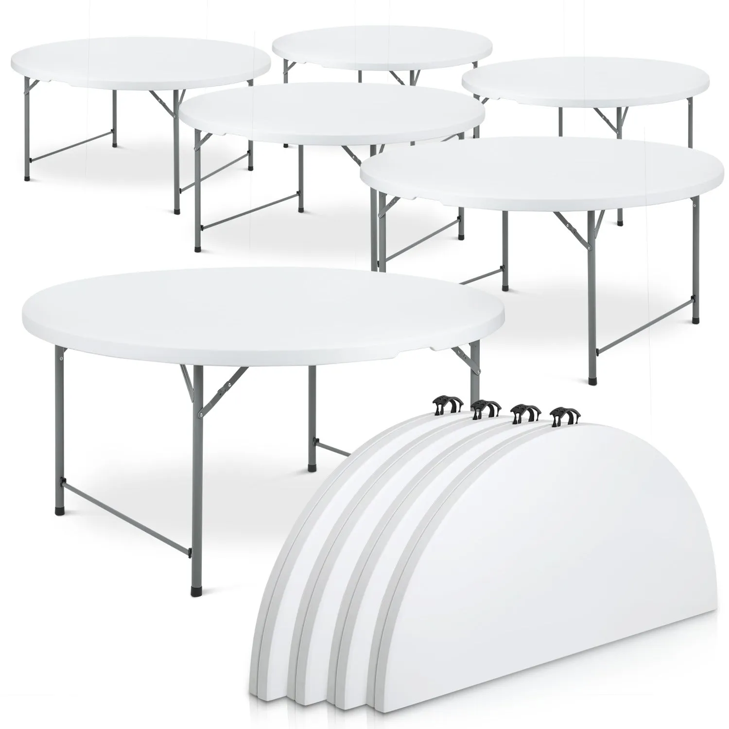 10 Pack White[5.5 Ft Folding Round Dining Table]Outdoor Party Event Plastic Desk