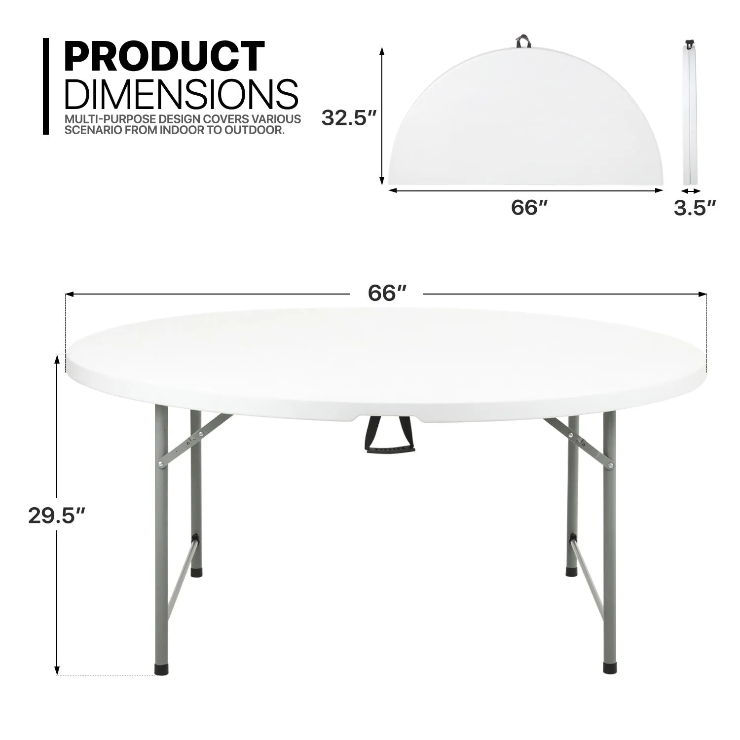 10 Pack White[5.5 Ft Folding Round Dining Table]Outdoor Party Event Plastic Desk