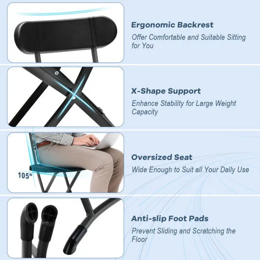 2 Pieces Outdoor Folding Chair Set with Sturdy Frame and Ergonomic Backrest-Black