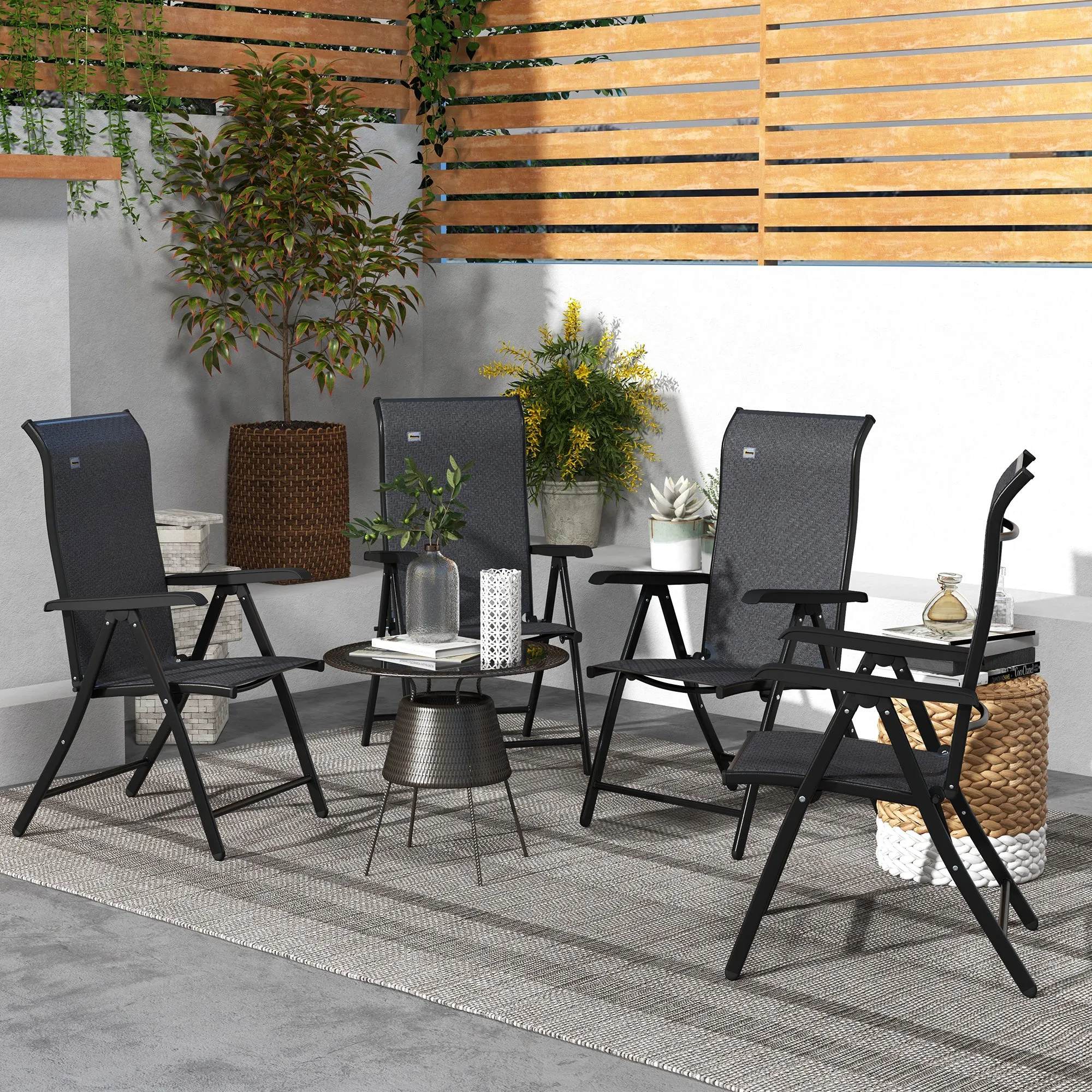 4 PCs Outdoor Rattan Folding Chair Set with 7 Levels Adjustable Backrest for Patio, Lawn