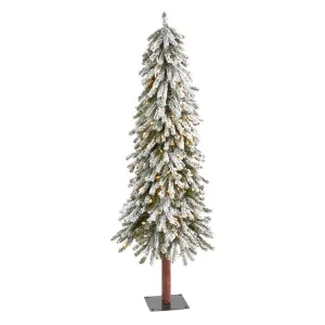 5' Flocked Grand Alpine Artificial Christmas Tree with 200 Clear Lights and 469 Bendable Branches on Natural Trunk