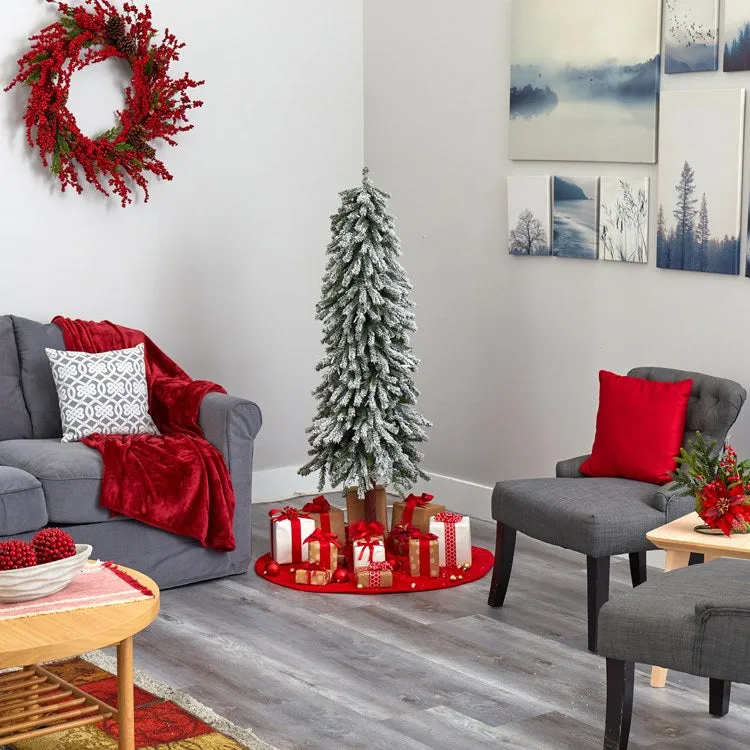 5' Flocked Grand Alpine Artificial Christmas Tree with 200 Clear Lights and 469 Bendable Branches on Natural Trunk