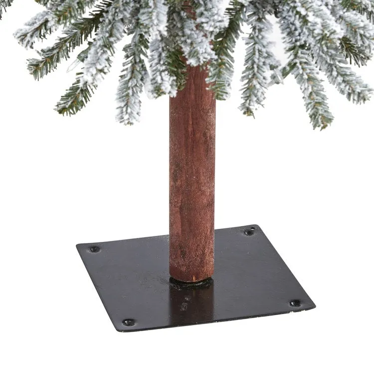 5' Flocked Grand Alpine Artificial Christmas Tree with 200 Clear Lights and 469 Bendable Branches on Natural Trunk