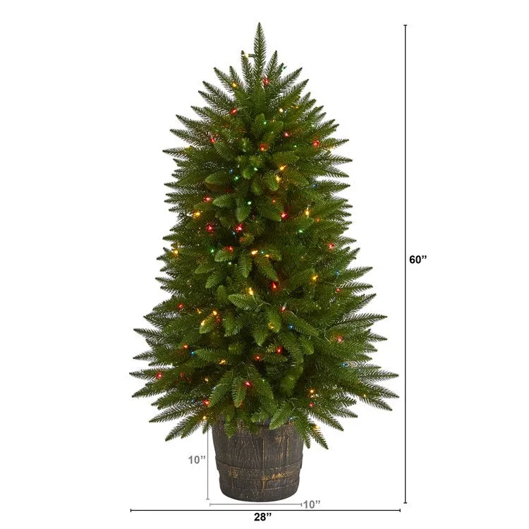 5' Sierra Fir Artificial Christmas Tree with 200 Multi-Colored Lights and 428 Bendable Branches in Decorative Container