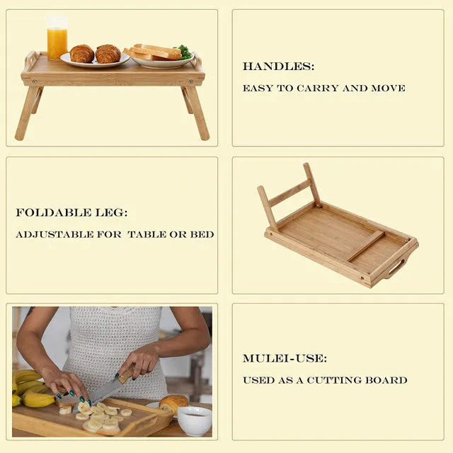 50X30Cm Foldable Bamboo Bed Tray