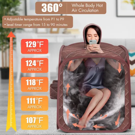 800W 2 Person Portable Steam Sauna Tent SPA with Hat Side Holes 3L Steamer-Coffee