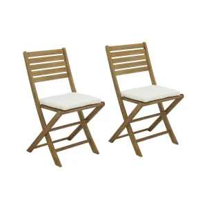 Ackley Outdoor Dining Chairs with Cream Cushions - Set of 2 - Solid Acacia Wood