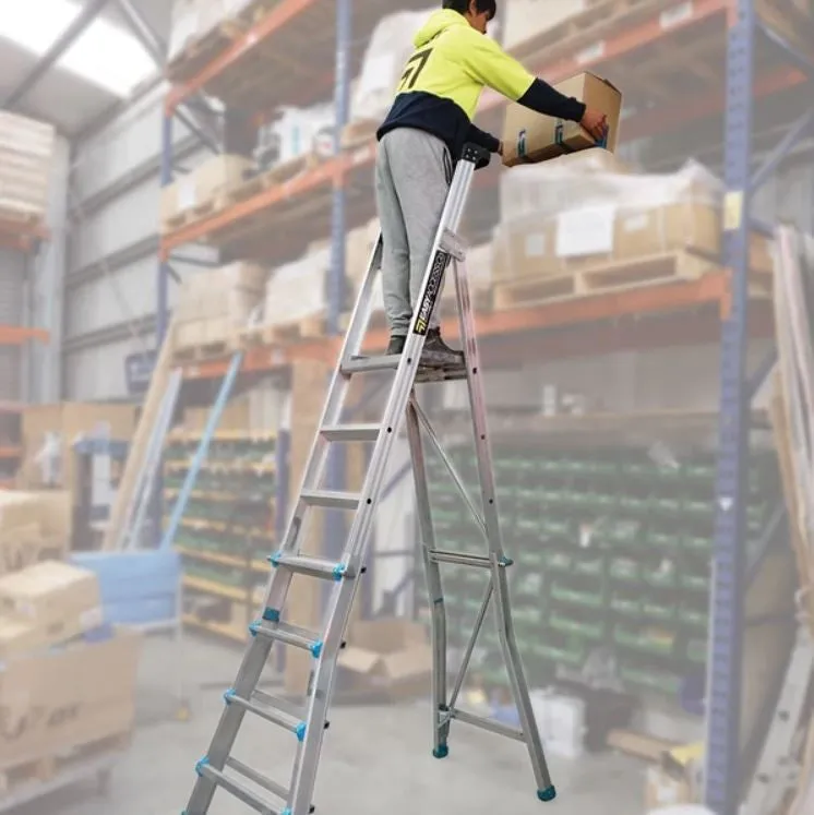 Adjustable Height Trade Series Telescopic Platform Ladders, 4 - 7 Step