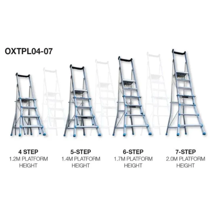 Adjustable Height Trade Series Telescopic Platform Ladders, 4 - 7 Step