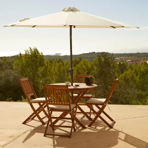 Ashby 4 Seater Round Wooden Garden Armchair Dining Set With Cream Parasol - 100cm
