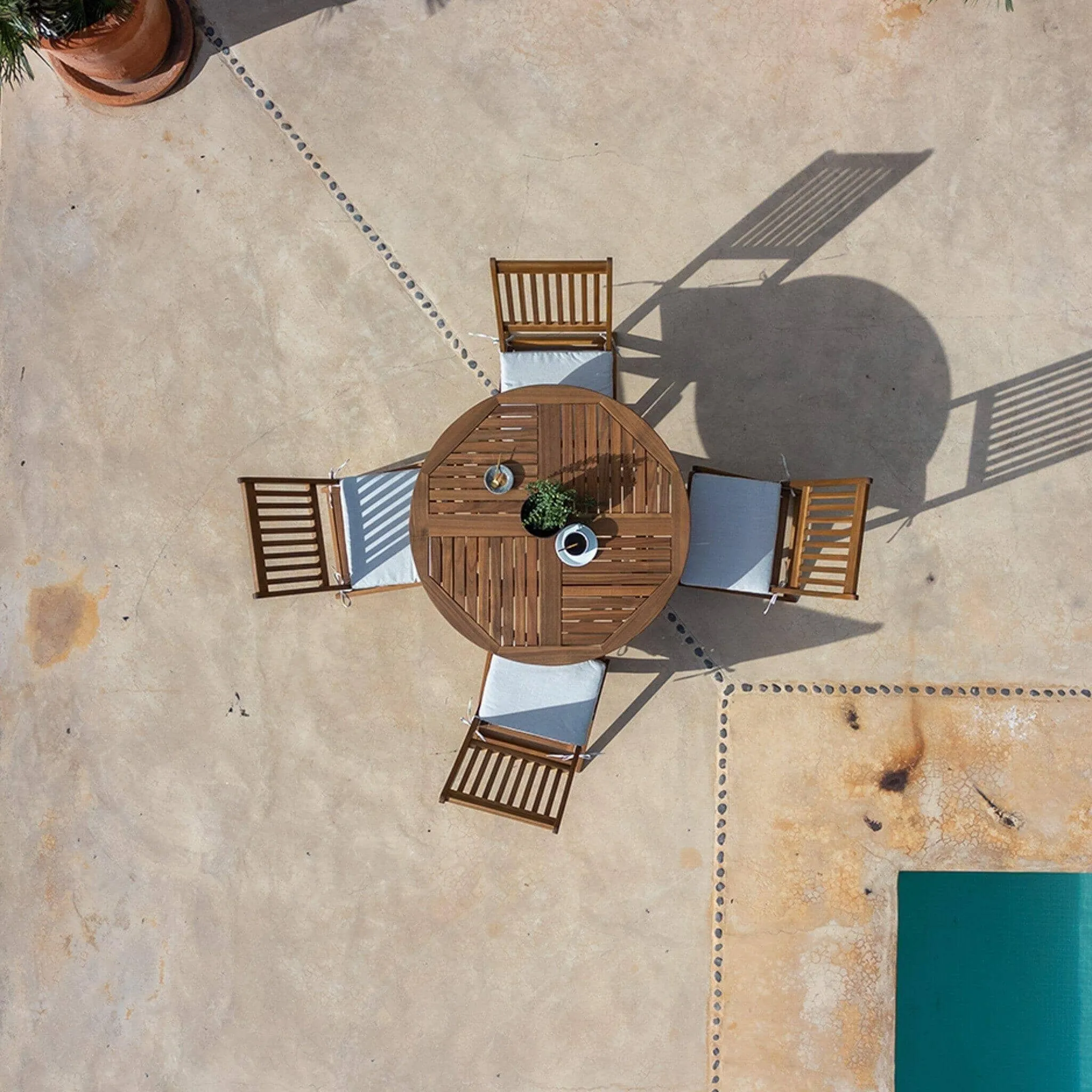 Ashby 4 Seater Round Wooden Garden Armchair Dining Set with Grey LED Premium Parasol  - 100cm