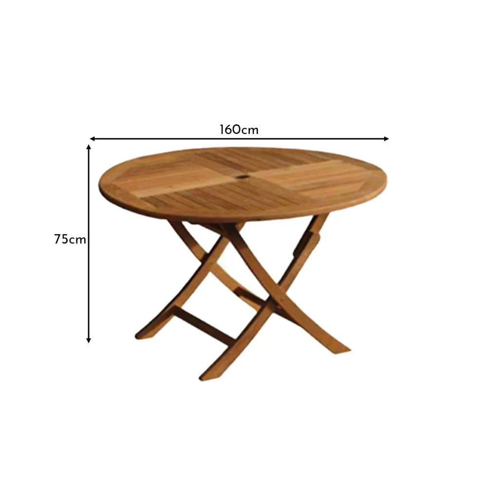 Ashby 8 Seater Wooden Round Folding Garden Dining Table - 160cm