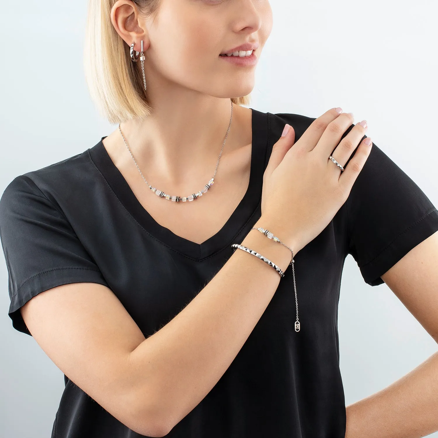 Bracelet Mini Cubes & Chain silver-white