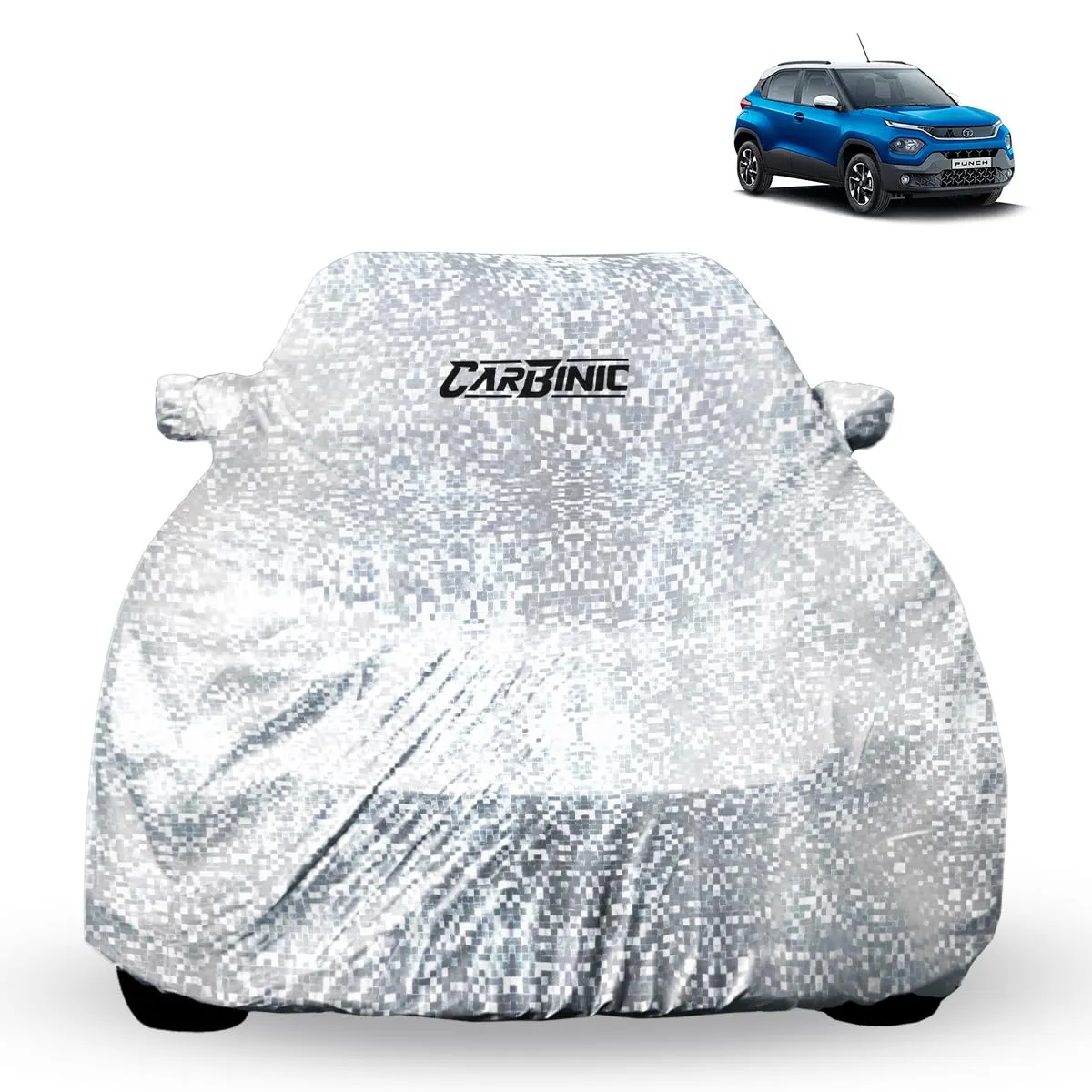 CARBINIC Waterproof Car Body Cover for Tata Punch 2021 | Dustproof, UV Proof Car Cover | Punch Car Accessories | Mirror Pockets & Antenna Triple Sti