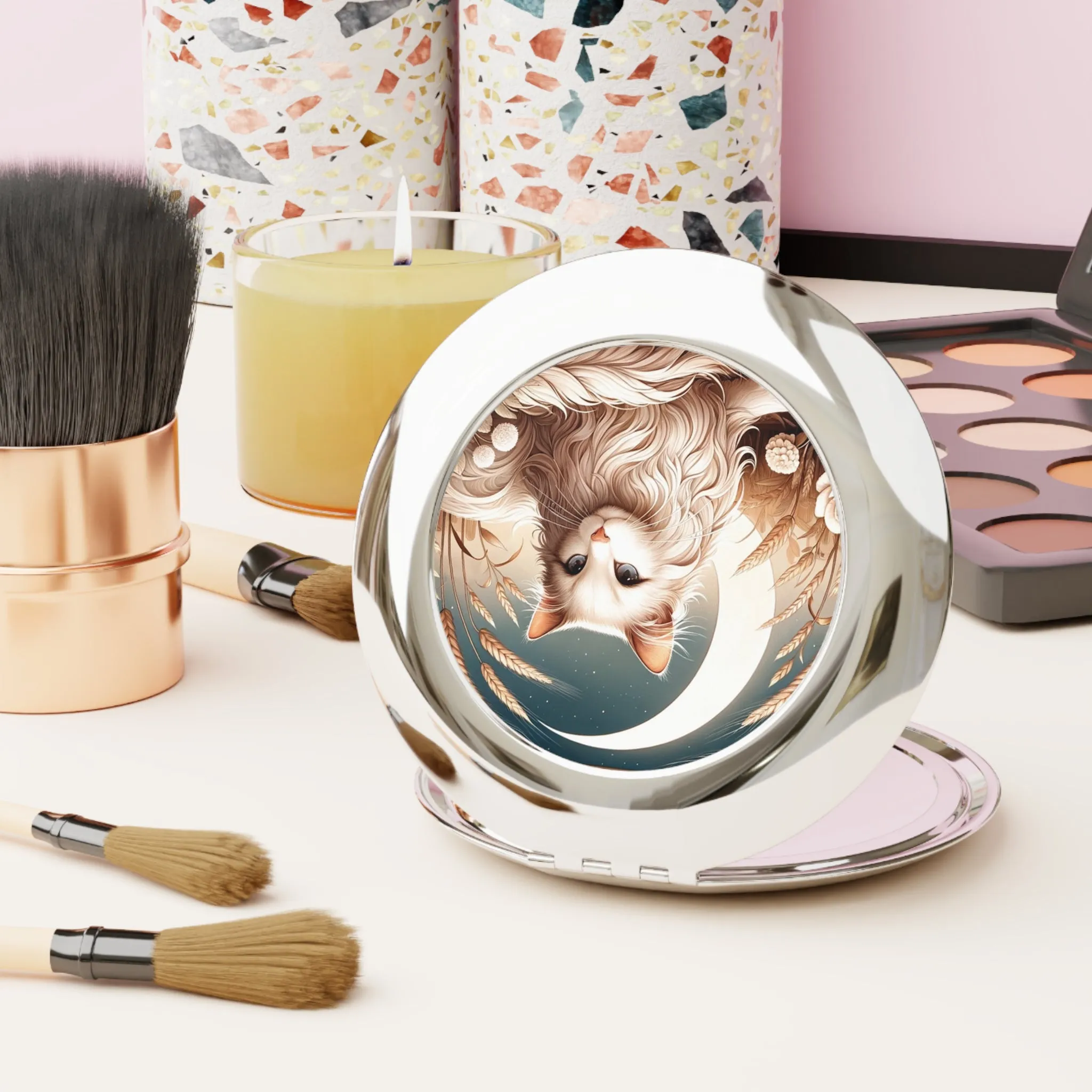 Celestial White Cat - Compact Travel Mirror