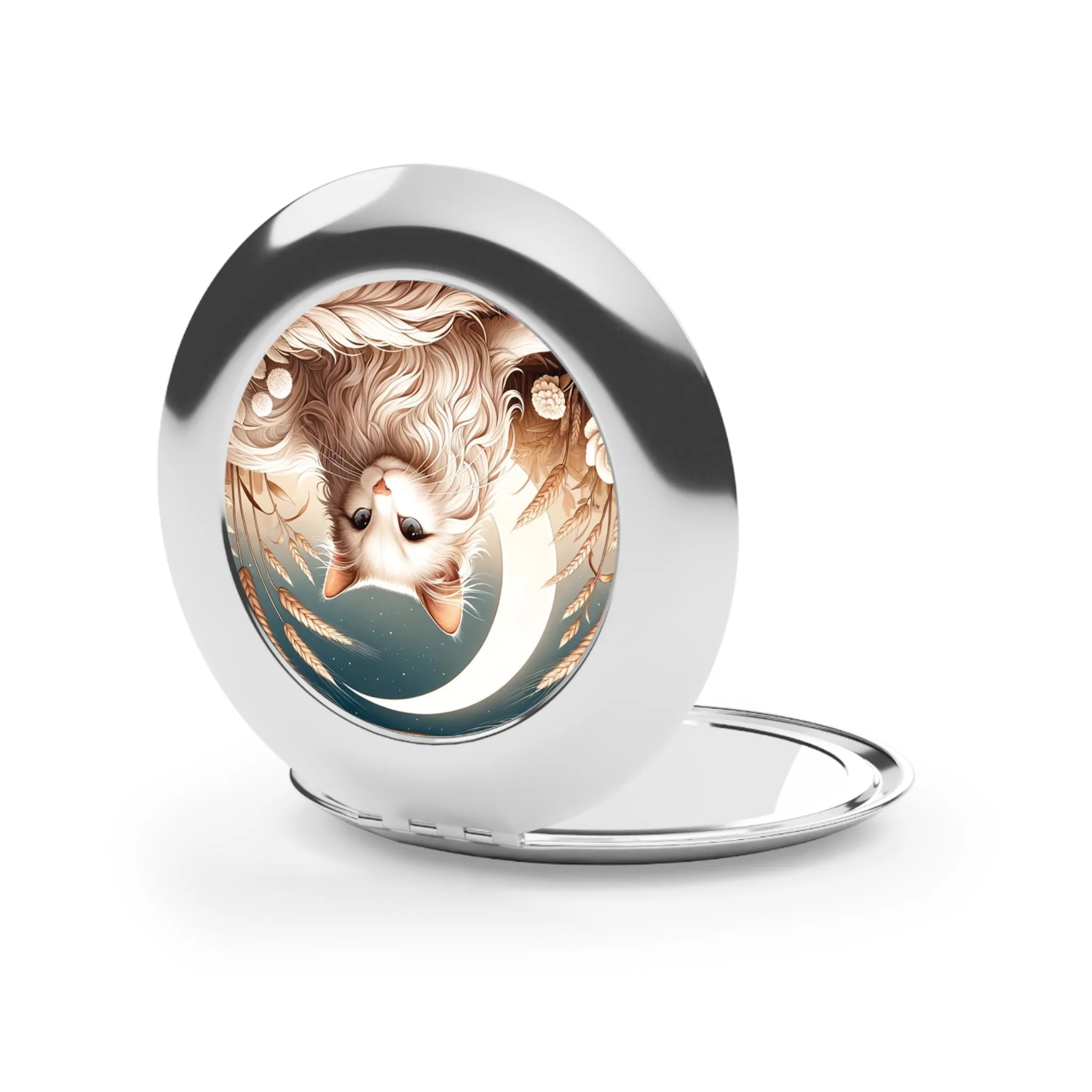 Celestial White Cat - Compact Travel Mirror