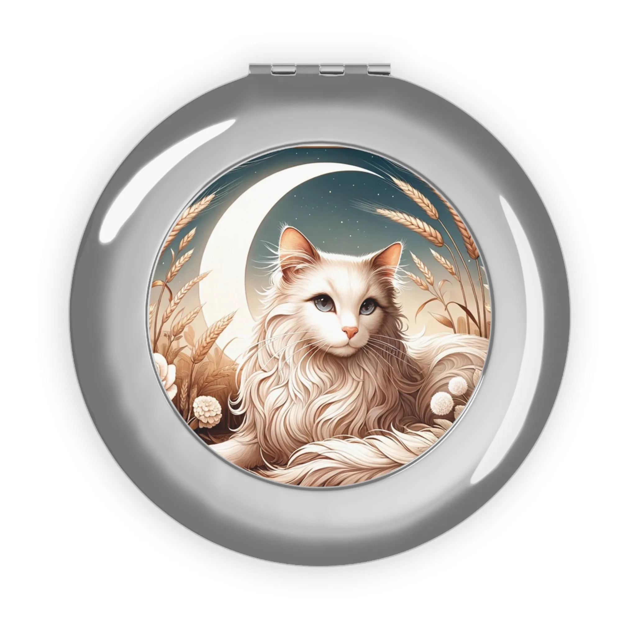 Celestial White Cat - Compact Travel Mirror