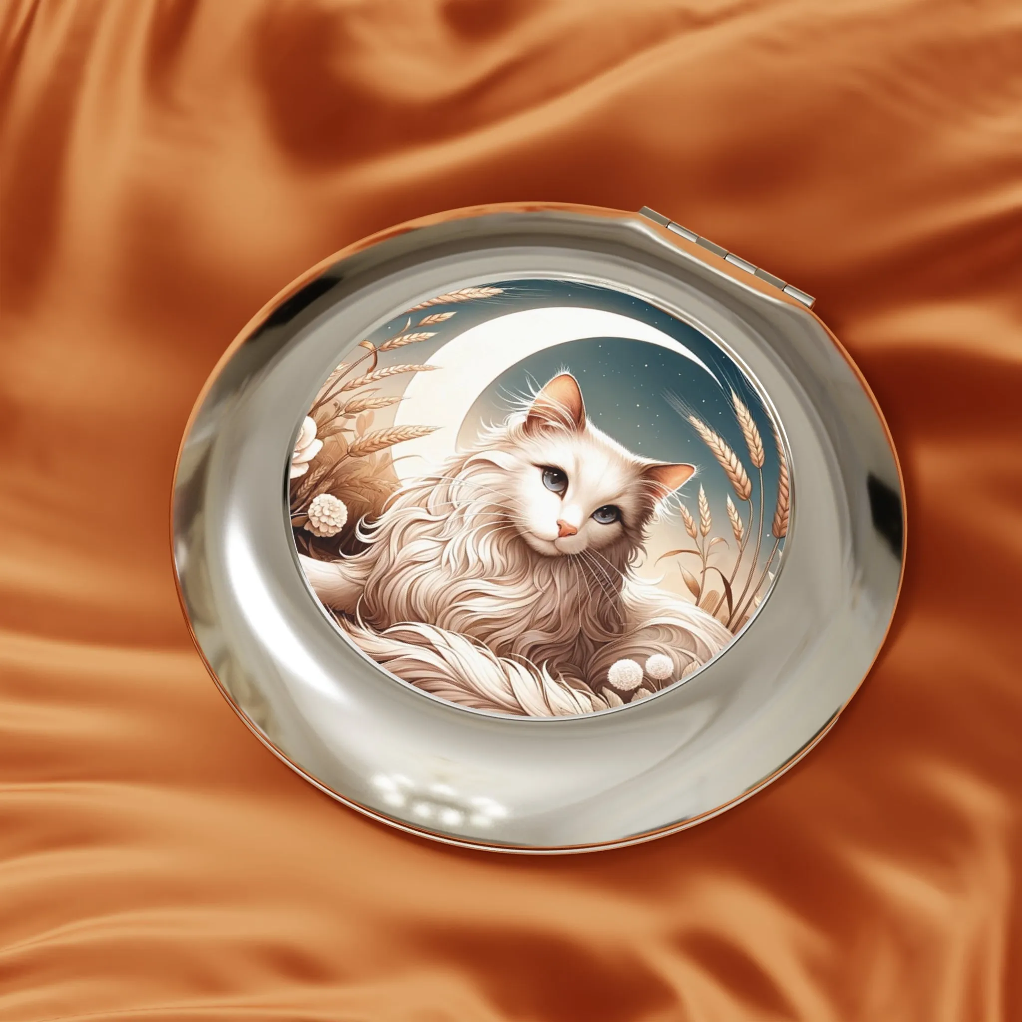 Celestial White Cat - Compact Travel Mirror