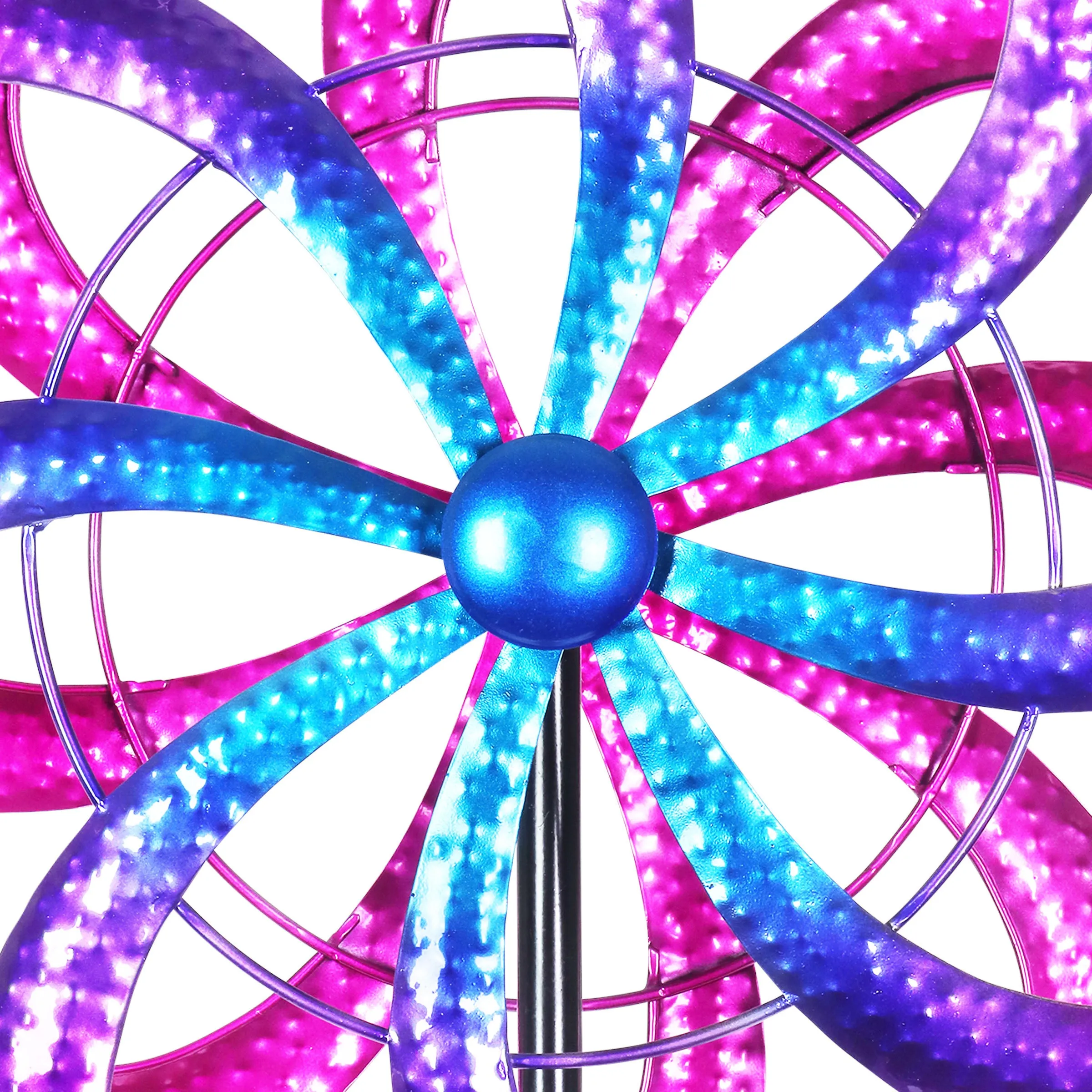 Colorful Double Metal Spinner Metallic Pinwheel Garden Stake, 18 by 70 Inches