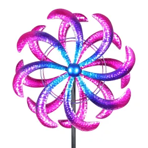 Colorful Double Metal Spinner Metallic Pinwheel Garden Stake, 18 by 70 Inches