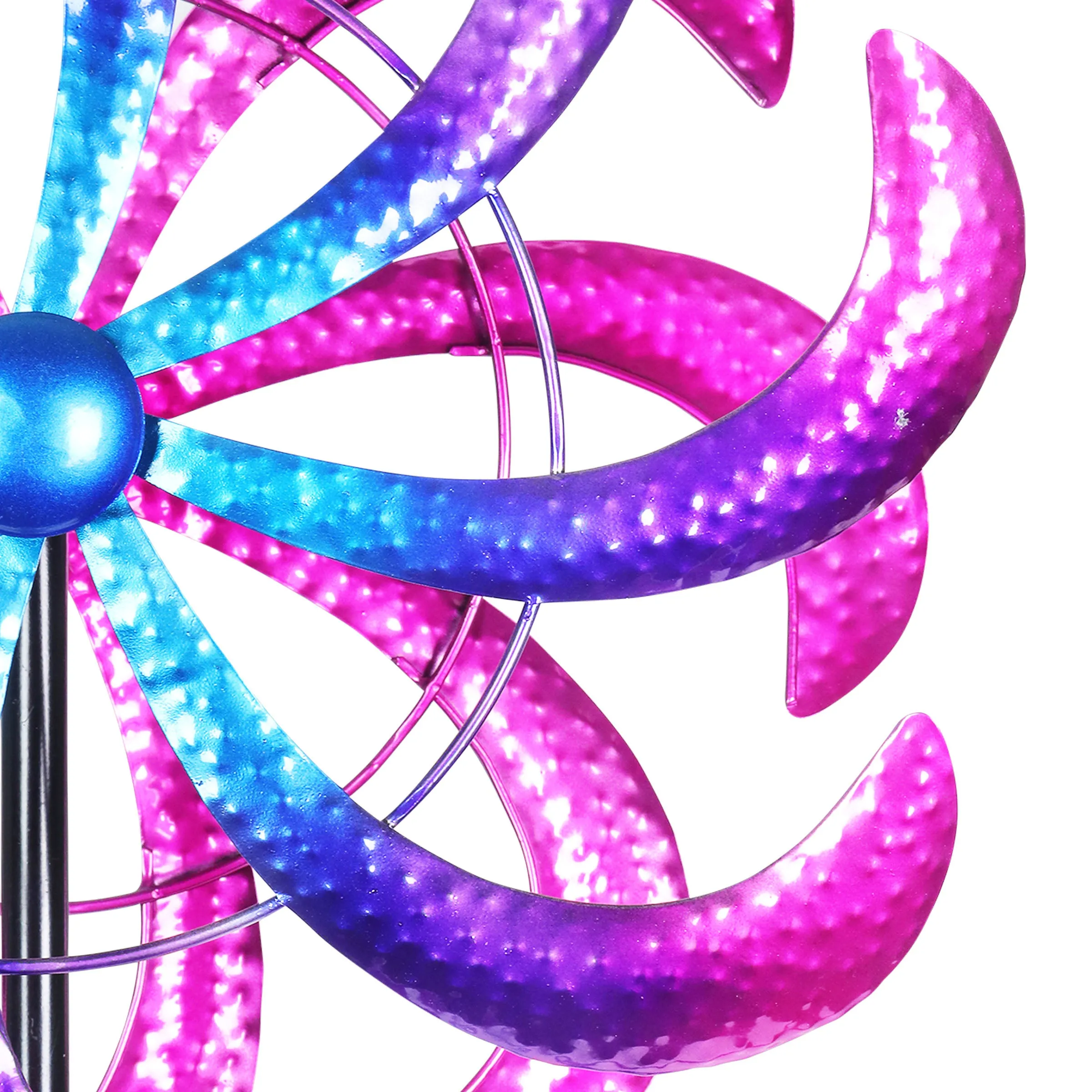 Colorful Double Metal Spinner Metallic Pinwheel Garden Stake, 18 by 70 Inches