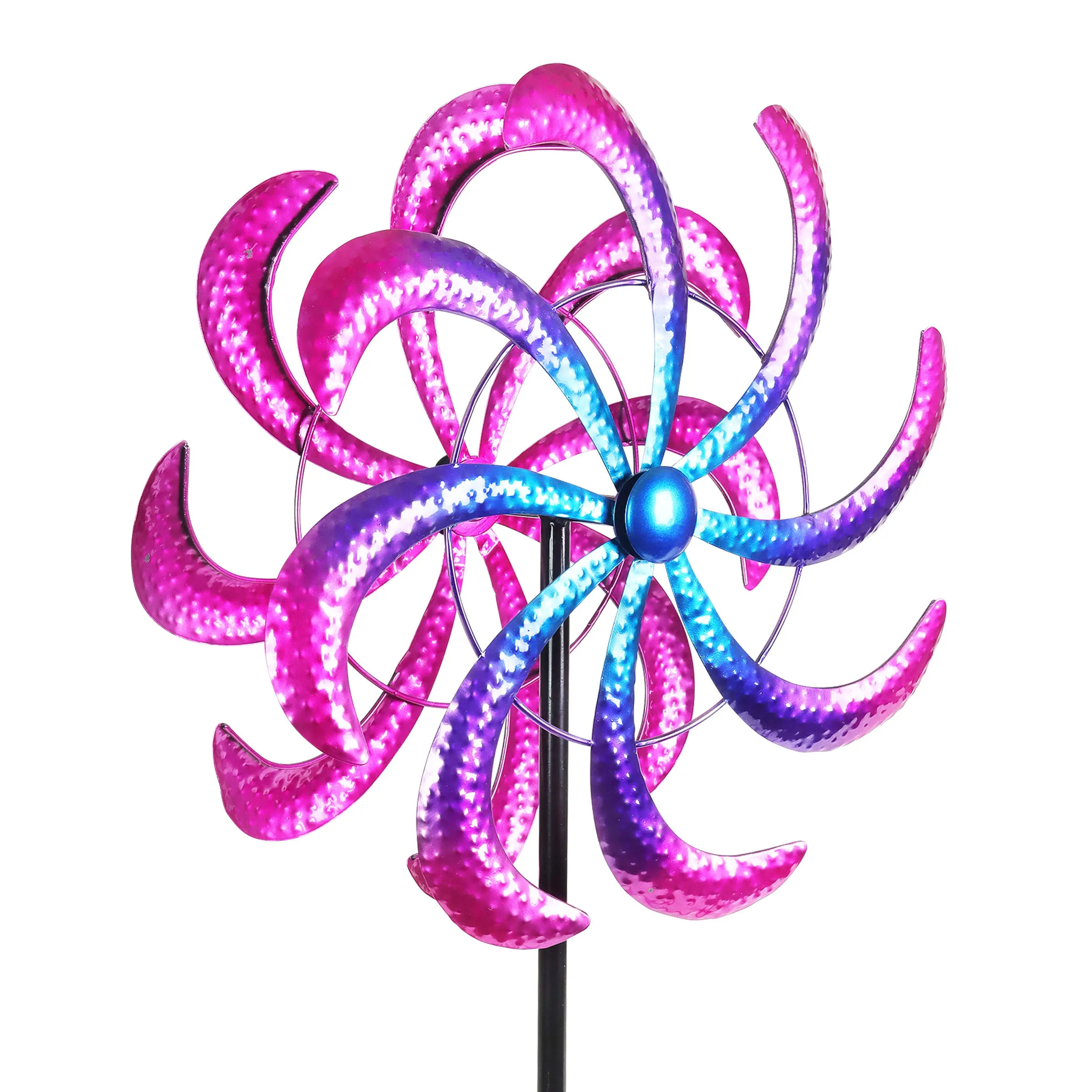 Colorful Double Metal Spinner Metallic Pinwheel Garden Stake, 18 by 70 Inches