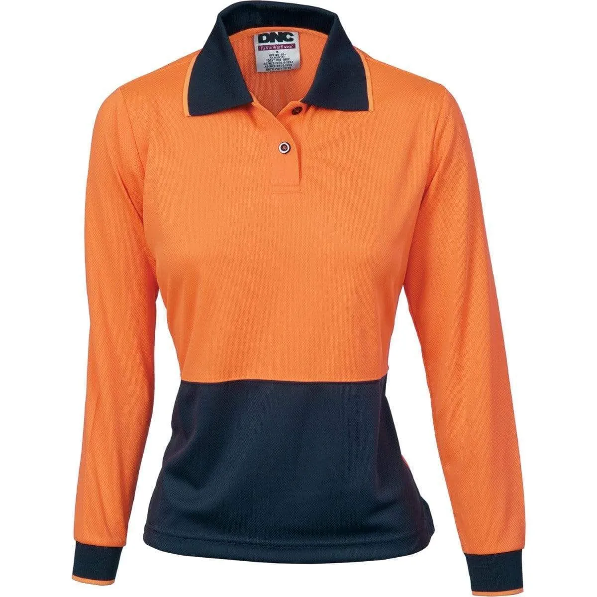 Dnc Workwear Ladies Hi-vis Two-tone Long Sleeve Polo Shirt - 3898