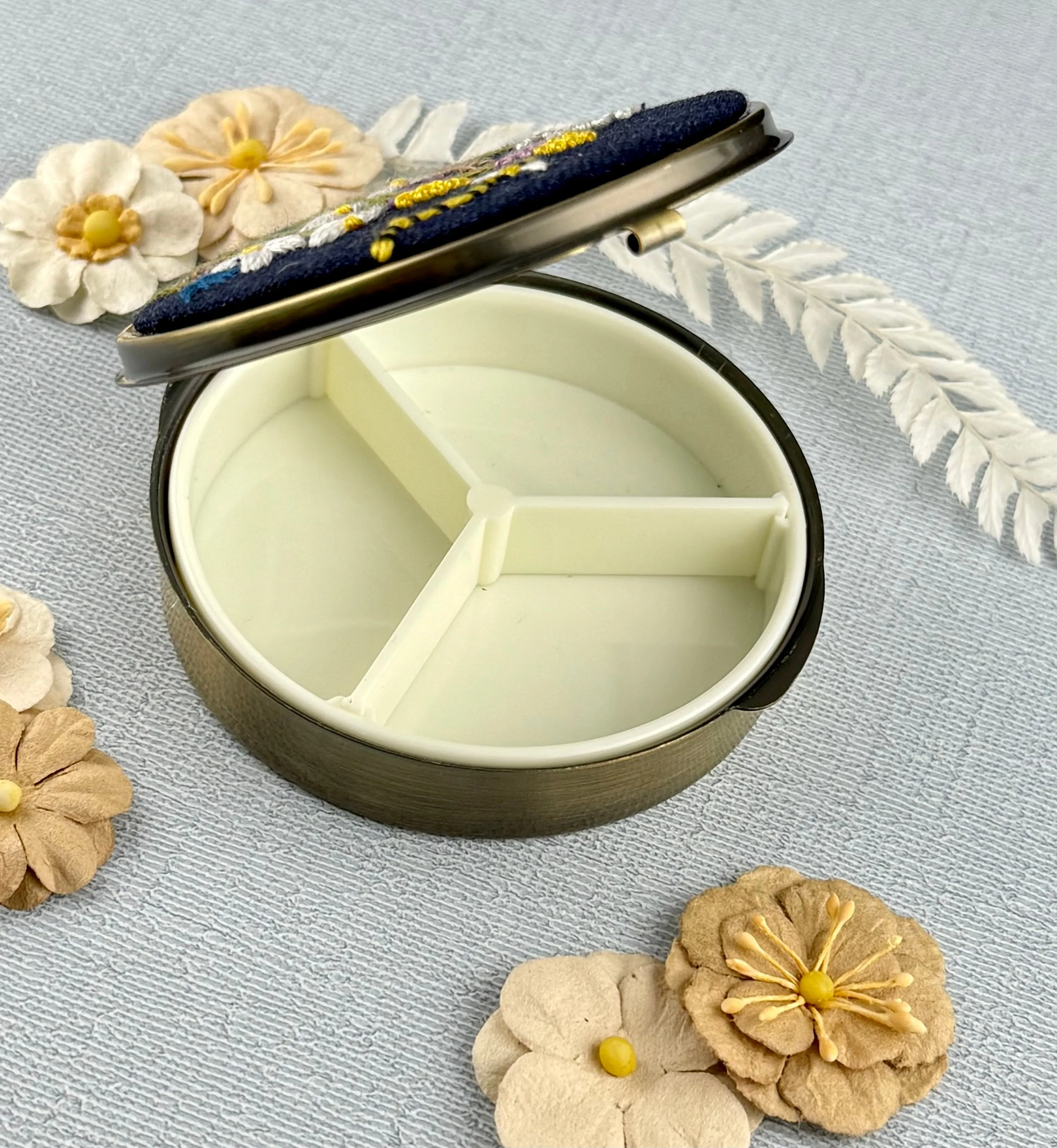 Embroidered Pill/Jewelry Container - Flower Garden