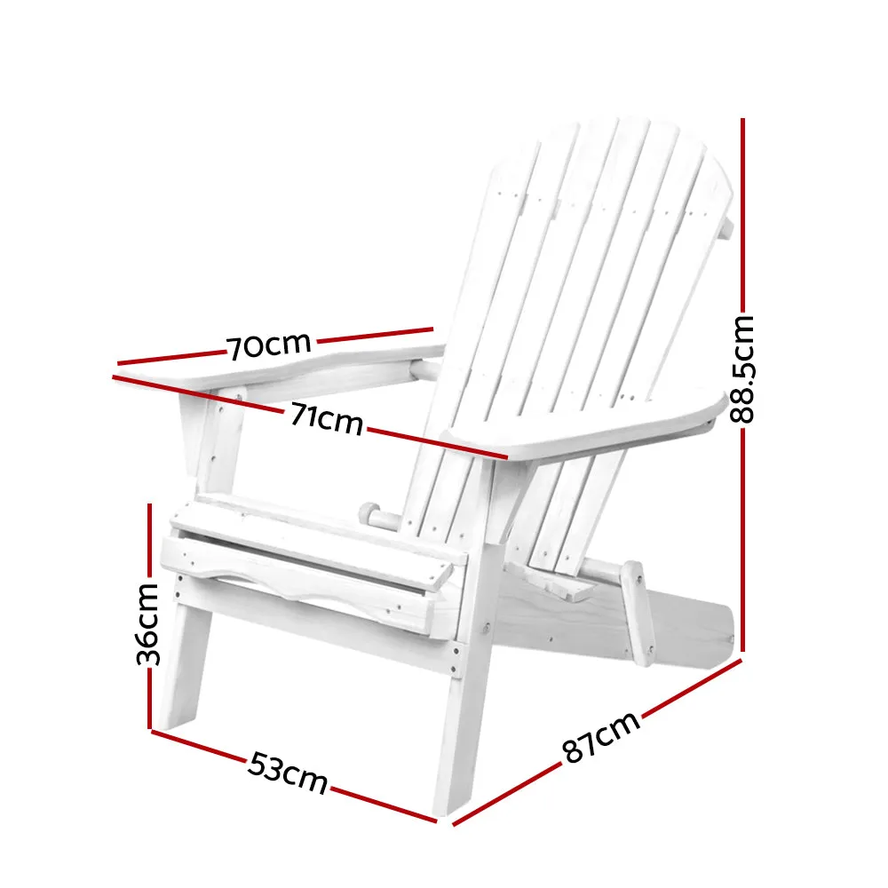 Gardeon Adirondack Outdoor Chairs Wooden Foldable Beach Chair Patio Furniture White
