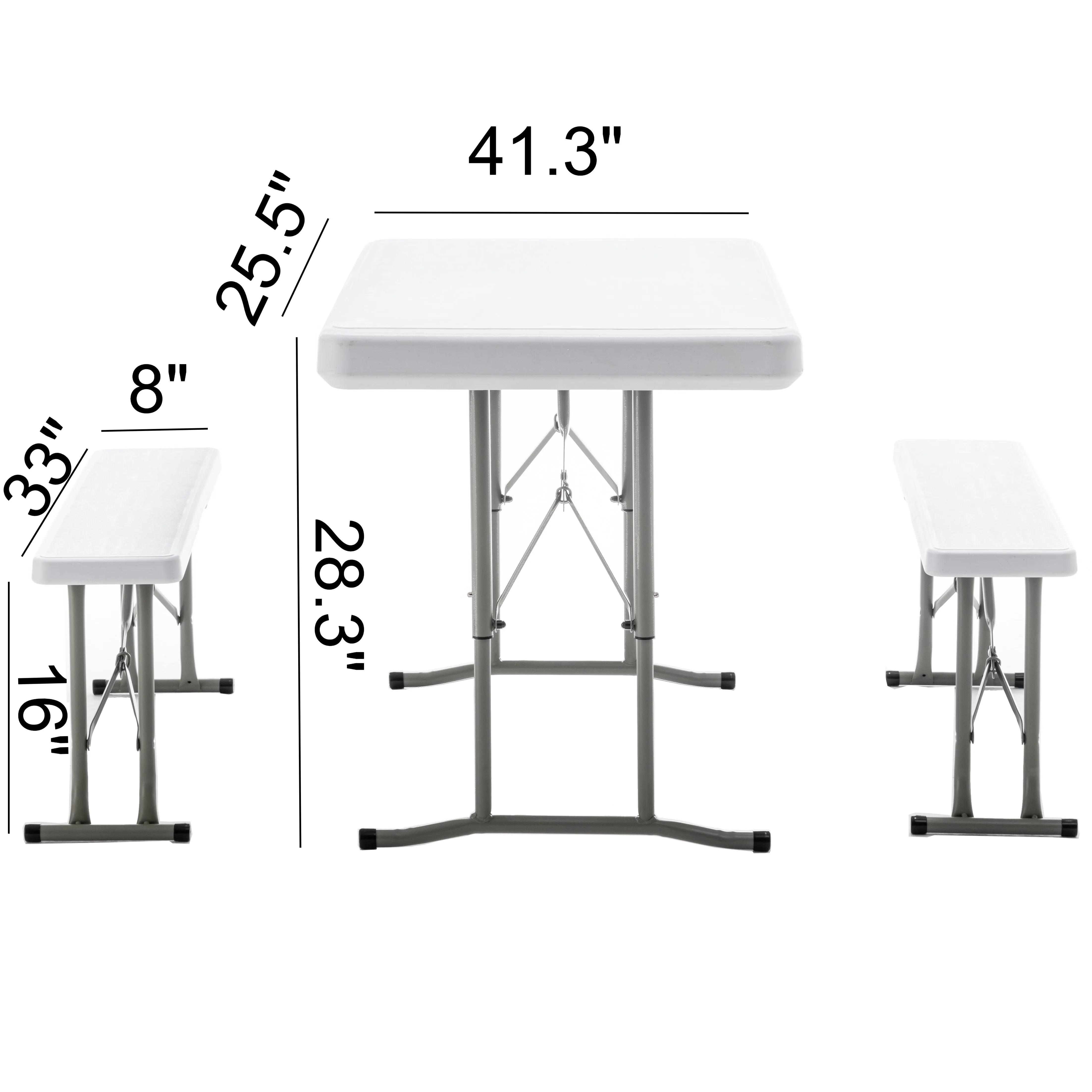 Heavy Duty Plastic Portable Folding Beer Picnic Table & two Benches Seats foldable Carrying Handle White Party RV Patio Dining Event Camping Outdoor Activity Commercial Family Home Garden