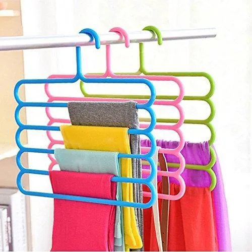 INOVERA (LABEL) 5 Layer Pants Clothes Hanger Wardrobe Storage Organiser Rack (Set of 6), 32l x 1b x 33h cm (Assorted Colour)