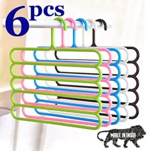 INOVERA (LABEL) 5 Layer Pants Clothes Hanger Wardrobe Storage Organiser Rack (Set of 6), 32l x 1b x 33h cm (Assorted Colour)