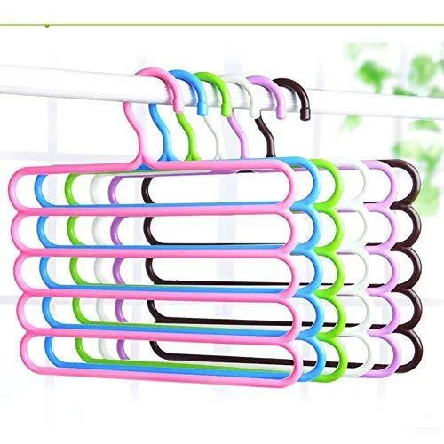 INOVERA (LABEL) 5 Layer Pants Clothes Hanger Wardrobe Storage Organiser Rack (Set of 6), 32l x 1b x 33h cm (Assorted Colour)