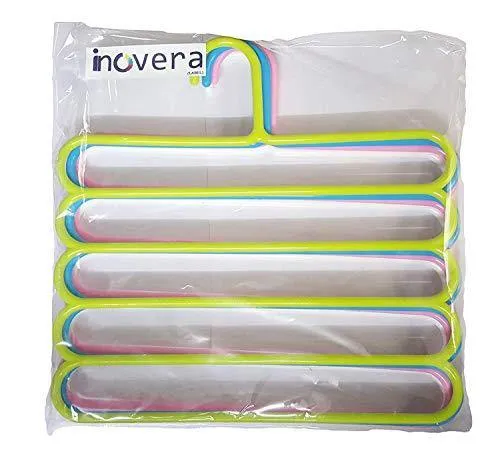 INOVERA (LABEL) 5 Layer Pants Clothes Hanger Wardrobe Storage Organiser Rack (Set of 6), 32l x 1b x 33h cm (Assorted Colour)