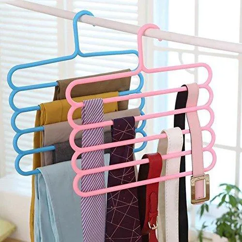 INOVERA (LABEL) 5 Layer Pants Clothes Hanger Wardrobe Storage Organiser Rack (Set of 6), 32l x 1b x 33h cm (Assorted Colour)