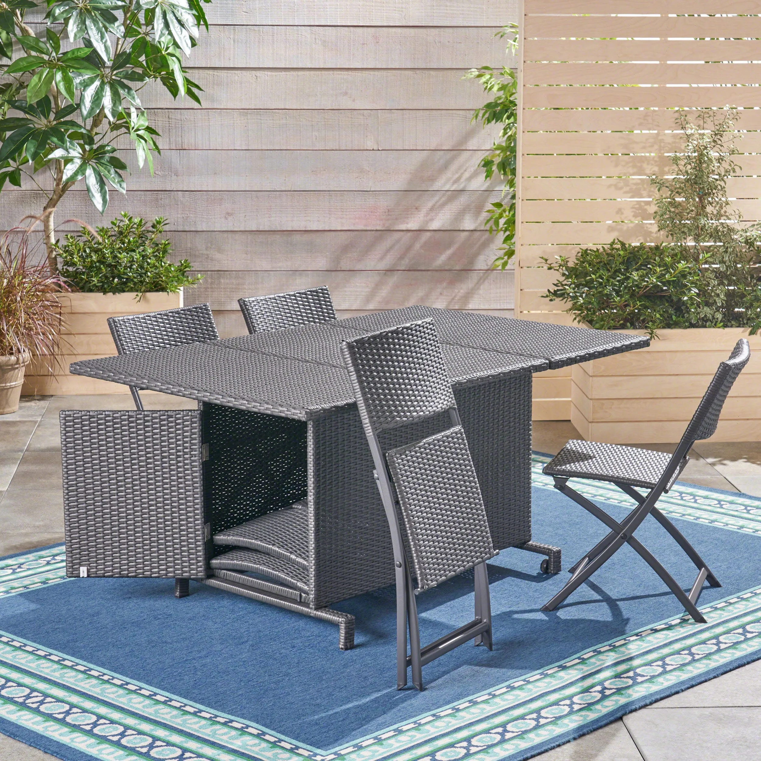 Jerry Outdoor 7 Piece Foldable Wicker Dining Set