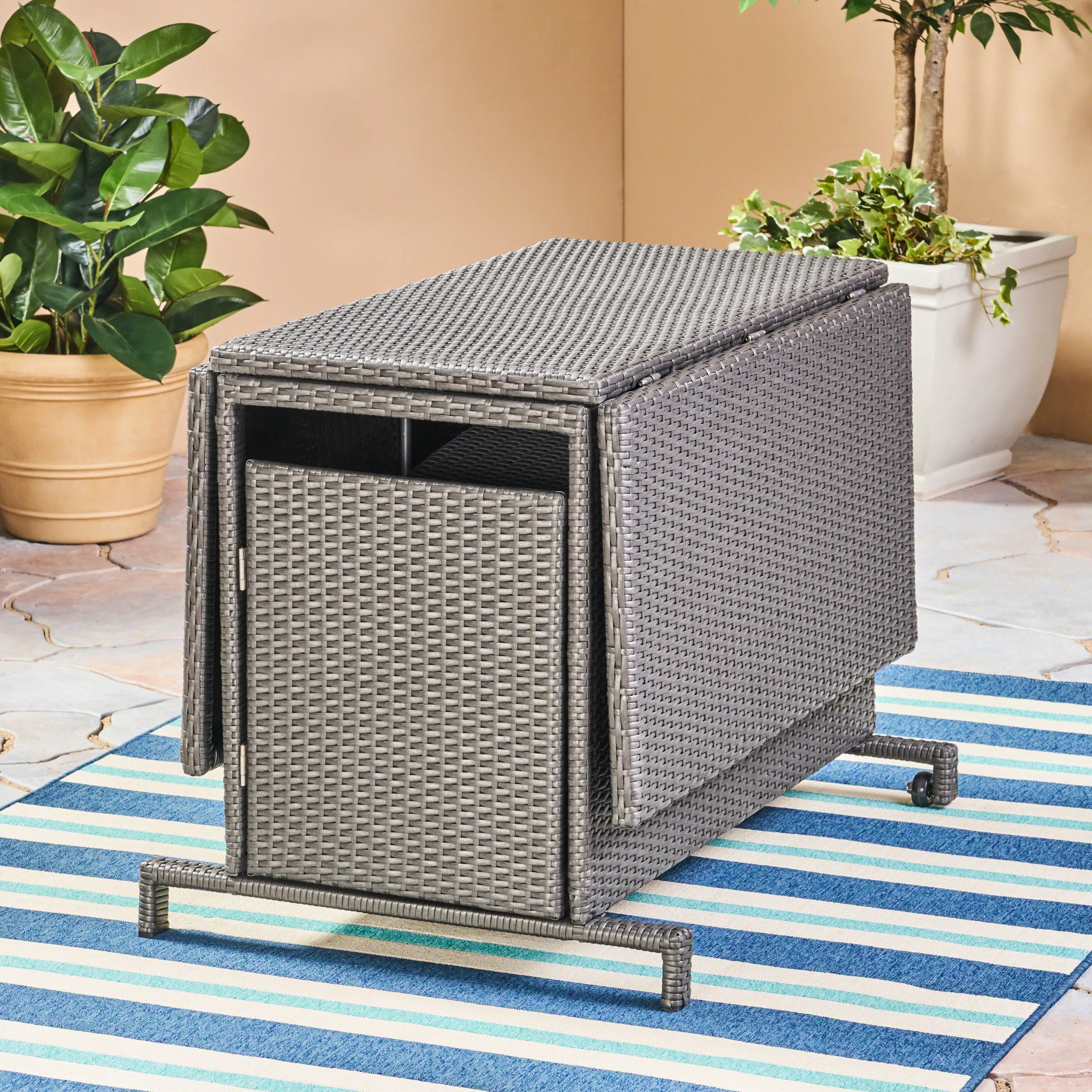 Jerry Outdoor 7 Piece Foldable Wicker Dining Set