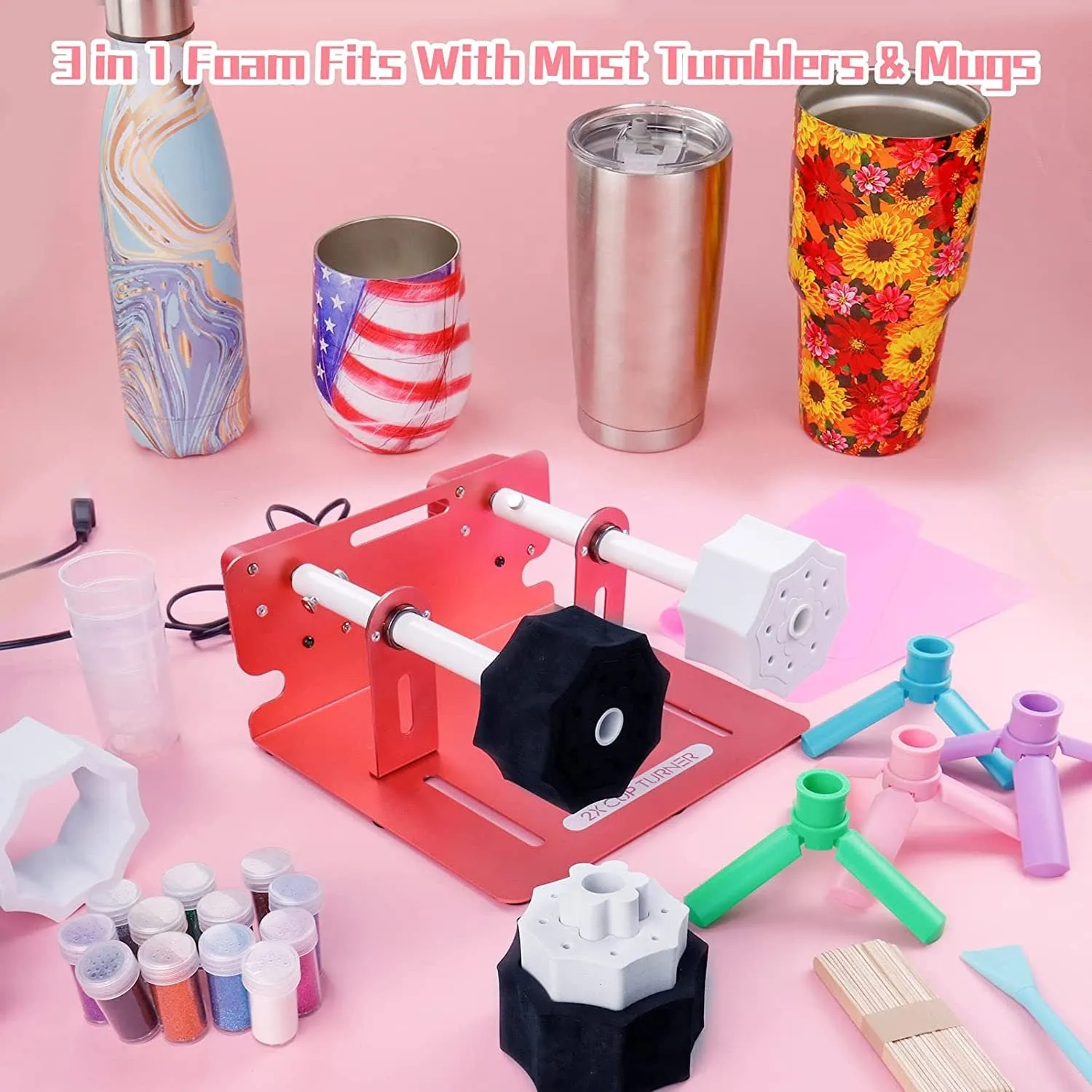 LFSUM 2 Double Cup Turner for Crafts Tumbler Double Cup Spinner Machine Kit | Turner DIY Glitter Epoxy Tumblers