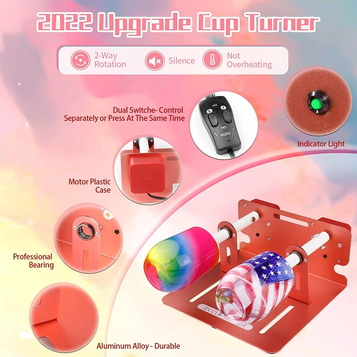 LFSUM 2 Double Cup Turner for Crafts Tumbler Double Cup Spinner Machine Kit | Turner DIY Glitter Epoxy Tumblers