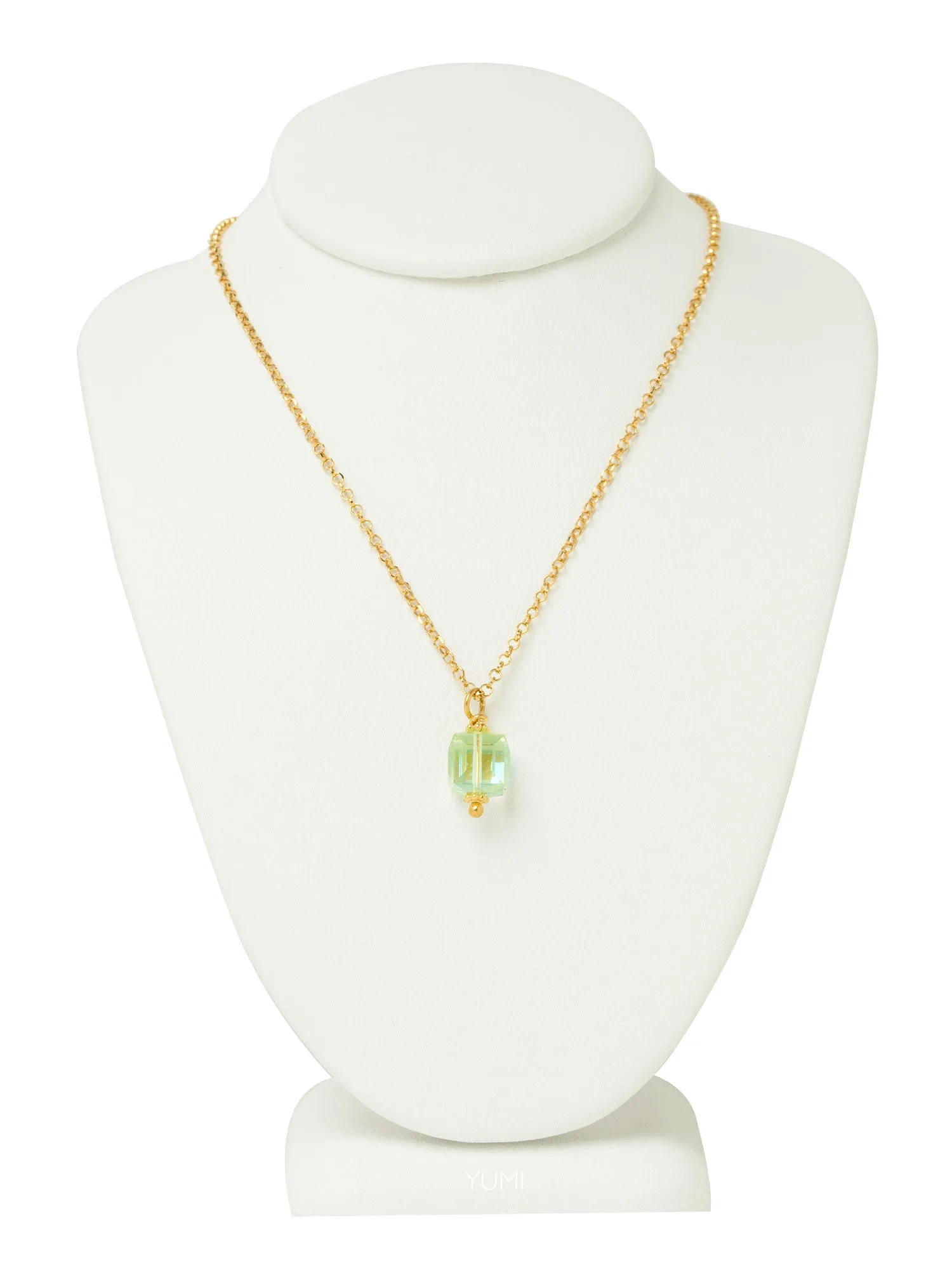 Peridot Green Crystal Cube Necklace