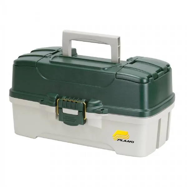 PLANO 3 TRAY TACKLE BOX W/ DUALTOP ACCESS DK GREEN/OFF WHITE