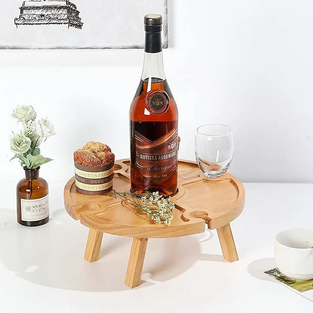 Portable Folding Wooden Picnic Table with Wine Rack
