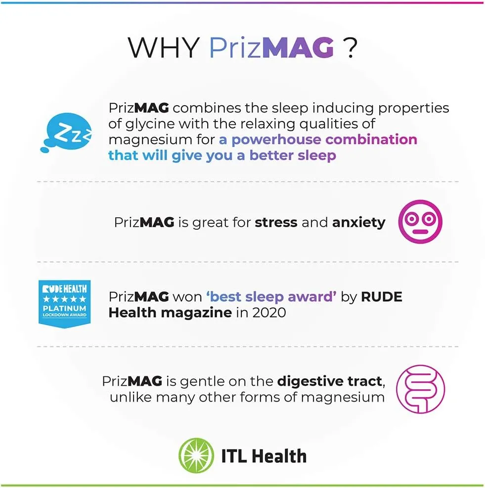 PrizMag Magnesium Bigylcinate 90 - Digestive Health & Sleep Support Formula