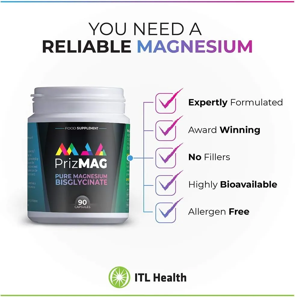 PrizMag Magnesium Bigylcinate 90 - Digestive Health & Sleep Support Formula