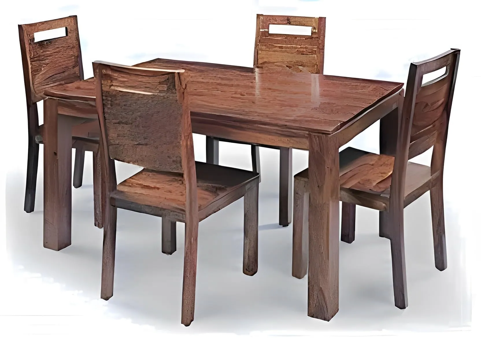 Shree Jeen Mata Enterprises Solid Sheesham Wood Four Seater Dining Set for Dining Room/Hotel/Cafe | Wooden One Dining Table with Four Chairs | Finish- Rustic Teak Finish |