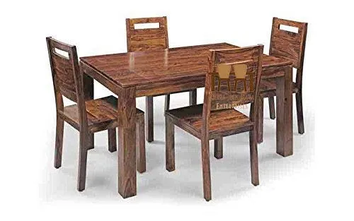 Shree Jeen Mata Enterprises Solid Sheesham Wood Four Seater Dining Set for Dining Room/Hotel/Cafe | Wooden One Dining Table with Four Chairs | Finish- Rustic Teak Finish |