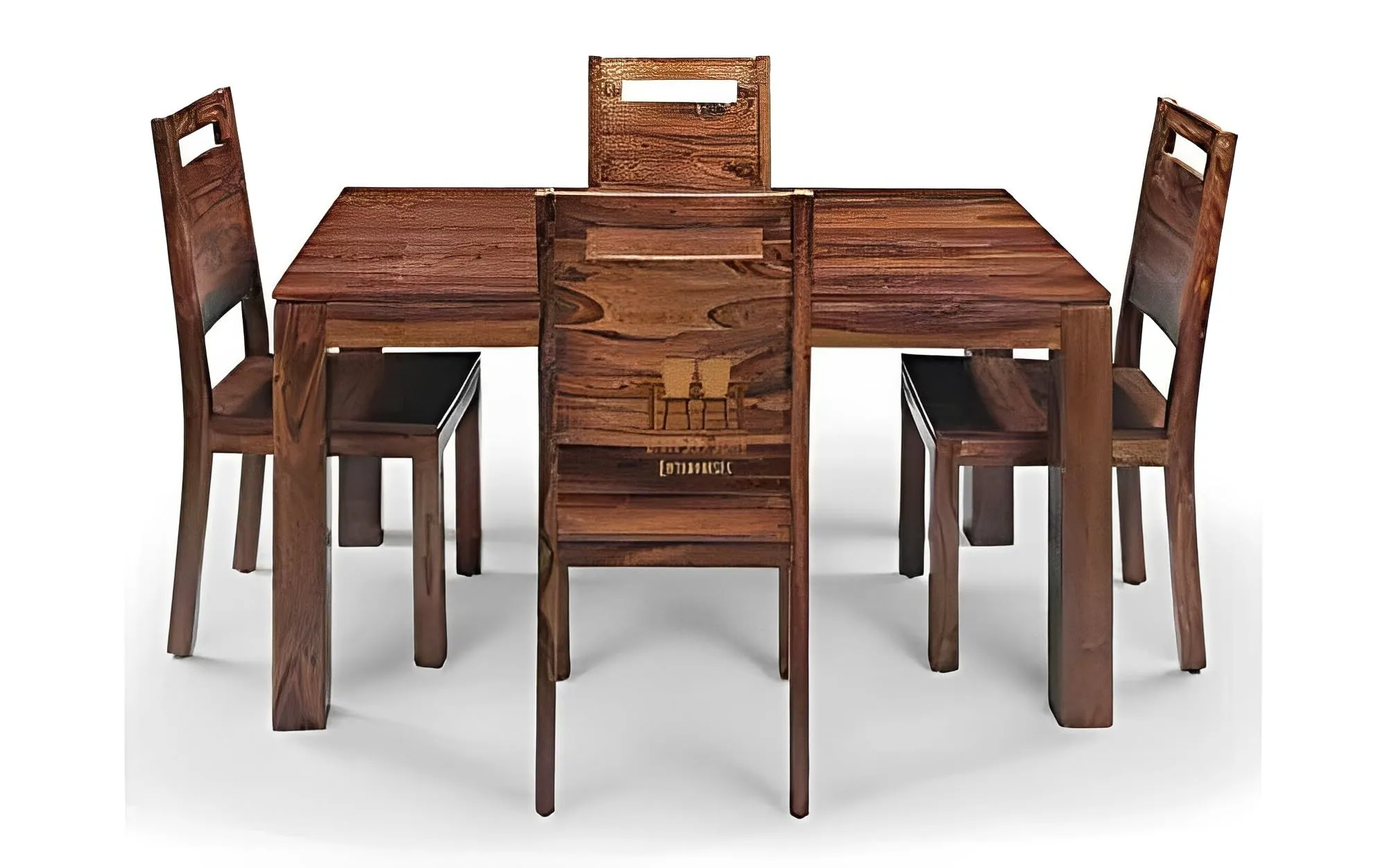 Shree Jeen Mata Enterprises Solid Sheesham Wood Four Seater Dining Set for Dining Room/Hotel/Cafe | Wooden One Dining Table with Four Chairs | Finish- Rustic Teak Finish |