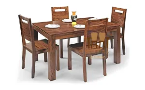 Shree Jeen Mata Enterprises Solid Sheesham Wood Four Seater Dining Set for Dining Room/Hotel/Cafe | Wooden One Dining Table with Four Chairs | Finish- Rustic Teak Finish |